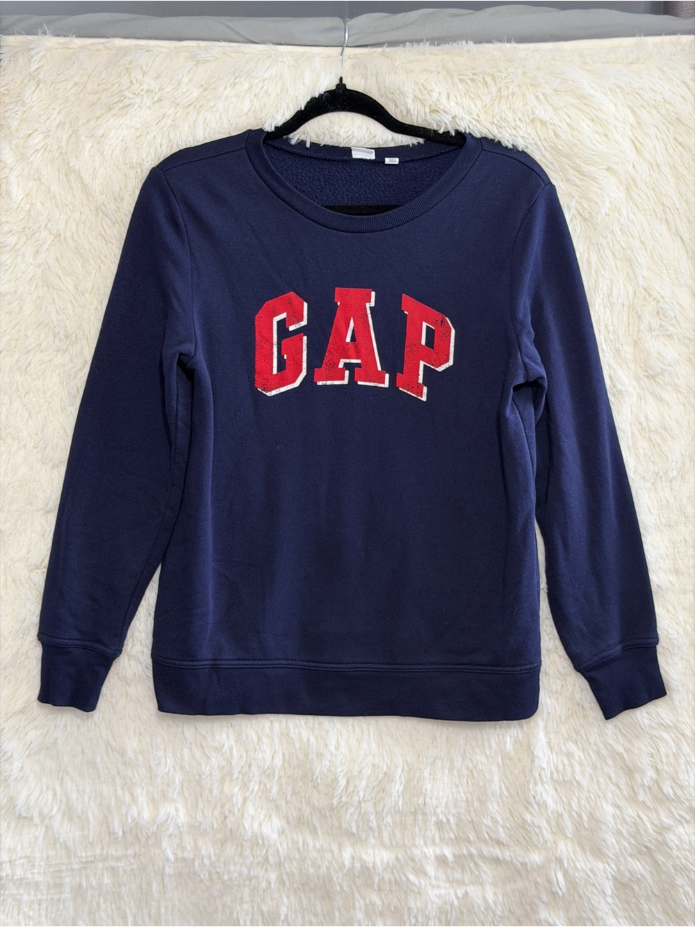 Gap Womens Varsity Fleece Pullover Sweatshirt Size XS Navy Blue Americana Comfy